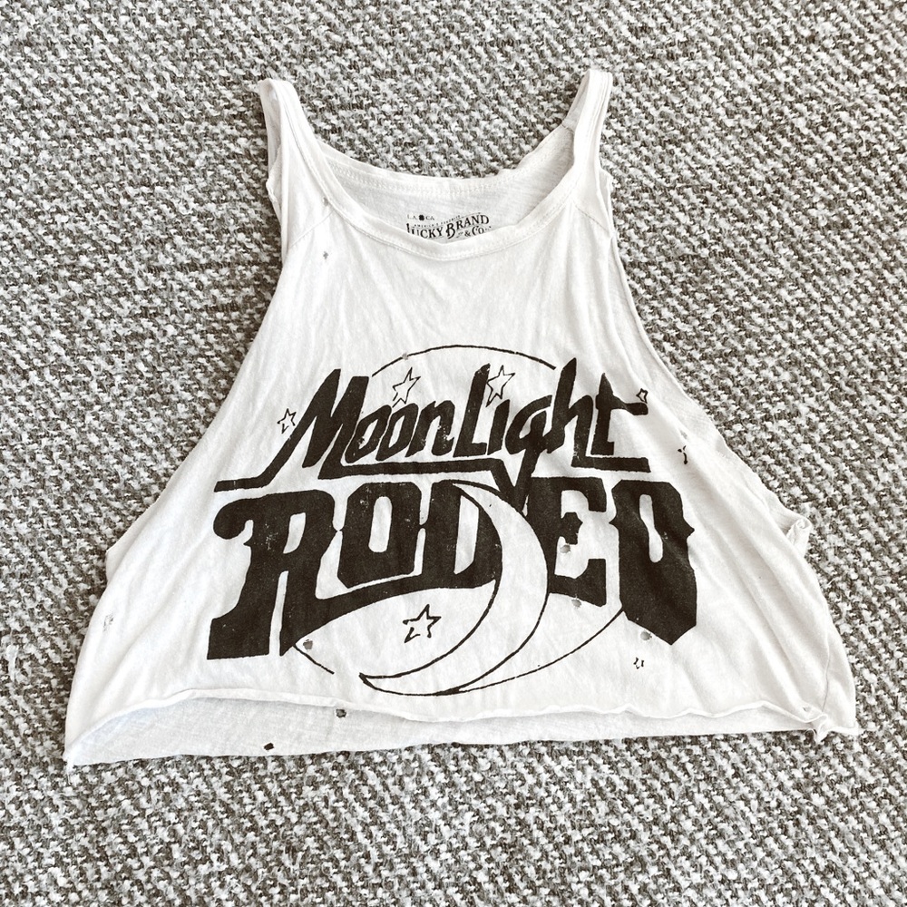 Distressed “Midnight Rodeo” crop top tank
